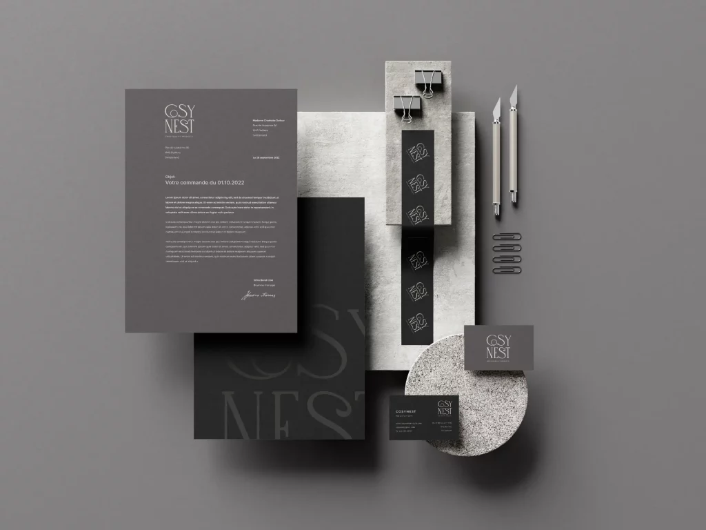 Projet d'une graphiste, fribourg, papeterie de CosyNest.