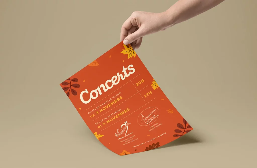 Projet d'une graphiste, fribourg, flyer d'un concert de choeur accord.